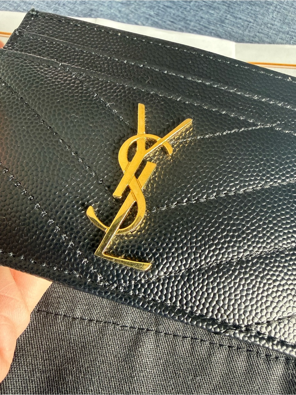 Yves Saint Laurent Black Quilted Card Case with Gold YSL Emblem - Picture 2 of 3